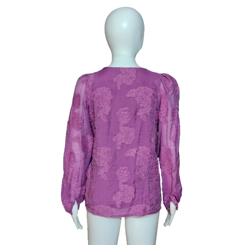 LOFT Floral Jacquard Keyhole Blouse In Violet - Picture 6 of 12